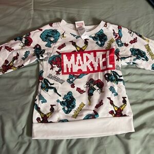 This is a long sleeve Marvels 4T boys white pull over with marvel characters.